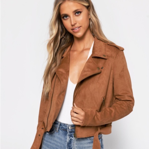 TOBI Fall Faux Suede Tan Moto Jacket (Neutral Layer) - Picture 6 of 7